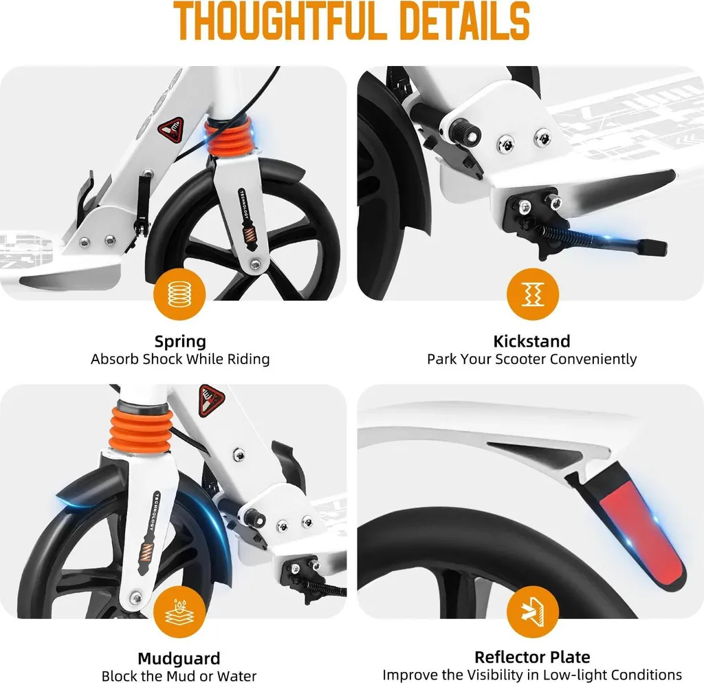 Trottinette urbaine à grandes roues - Hauteur réglable - Modèle Blanc