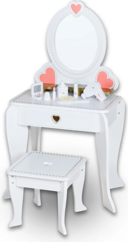 Coiffeuse enfant bois stable pour chambre ordonnée avec miroir Rijoka