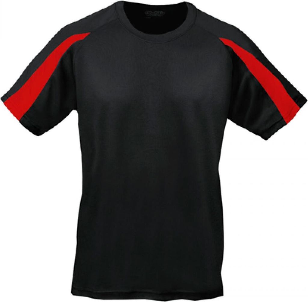 Just Cool JC003 | Contrast Cool Sport T-Shirt + WRAP - Farbe: Jet Black/Fire Red - Größe: L