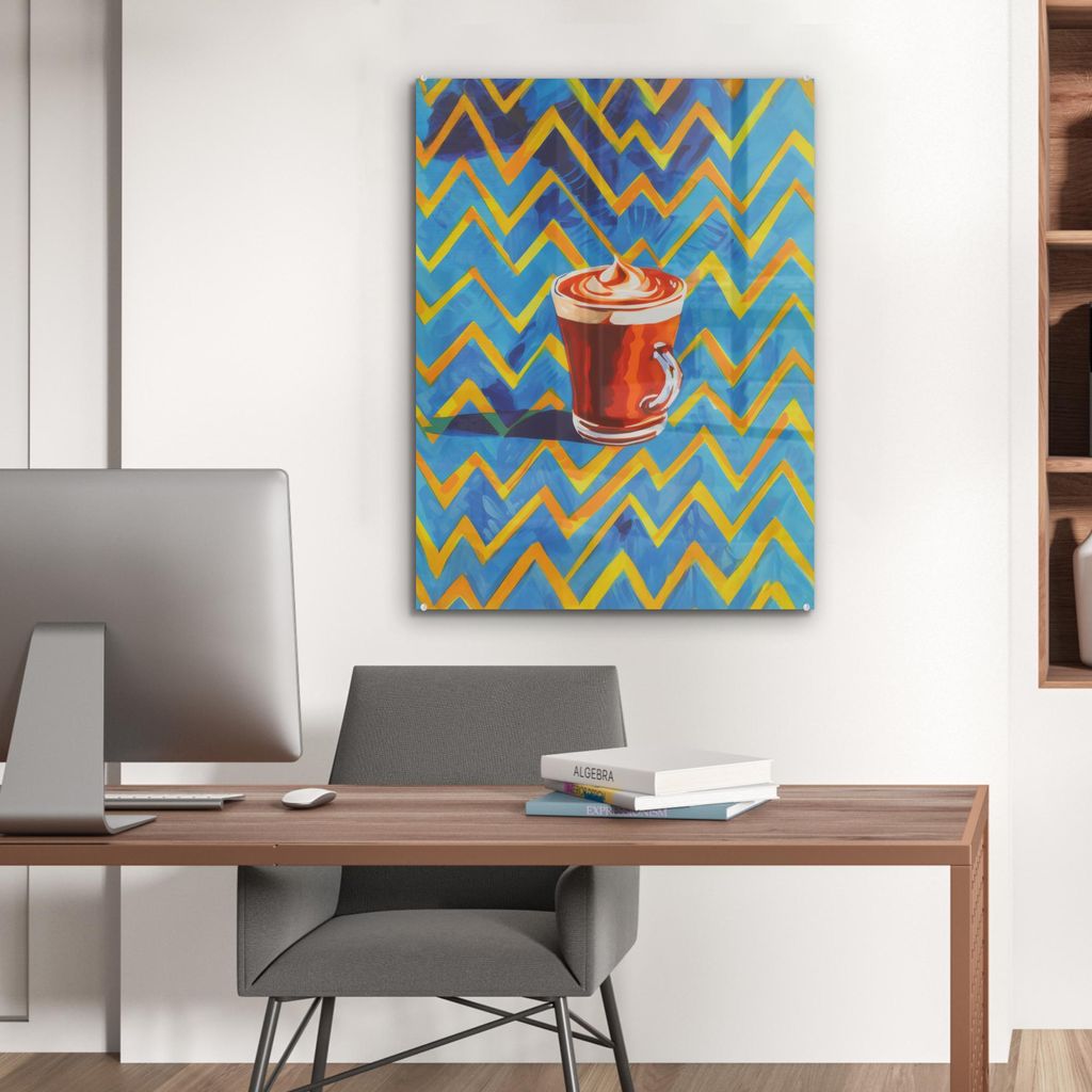 MuchoWow Glasbilder - Bilder auf Wandbild - Foto auf Glas Becher - Kaffee - Zickzack - Schlagsahne 60x80 cm Wanddekoration aus Glas - Acrylglasbild...