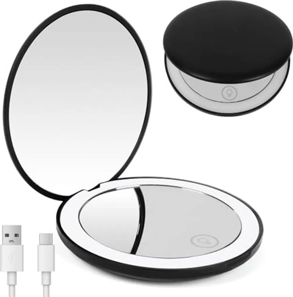 Osdue Specchio Compatto LED 1x/10x - Specchietto da Borsa Portatile