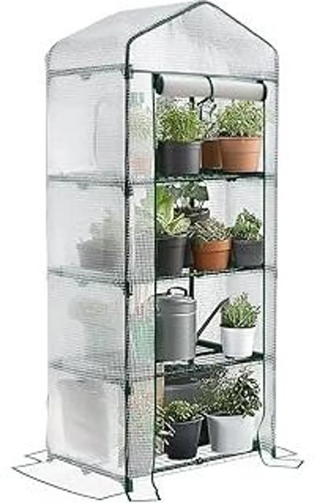 Mini Serra da Balcone Bianca 4 Ripiani | Ideale per Fiori e Orto - 1