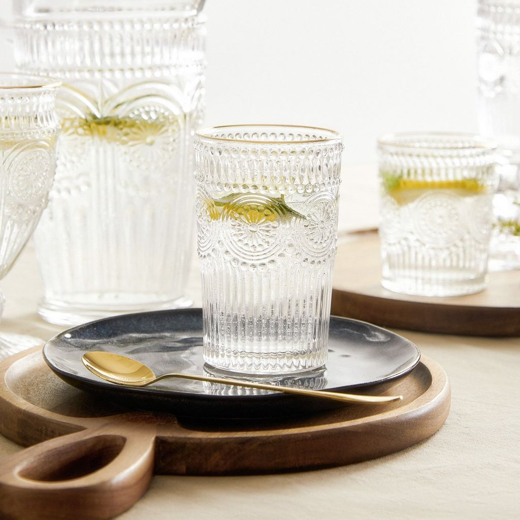 Glas Trinkglas Wasserglas Saftglas Cocktailglas BARREL hoch mit Goldrand 0,35 l HOMLA