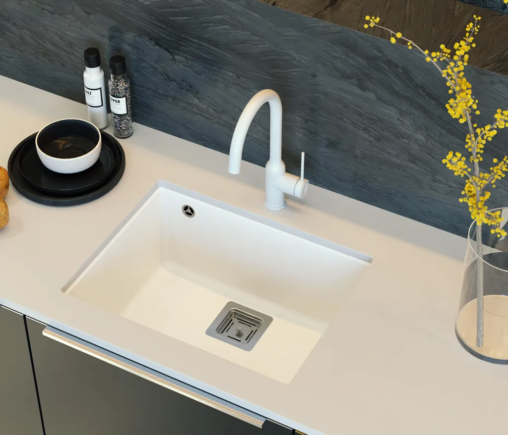 Robinet de cuisine mélangeur Quadron Ingrid avec bec rotatif blanc - 2