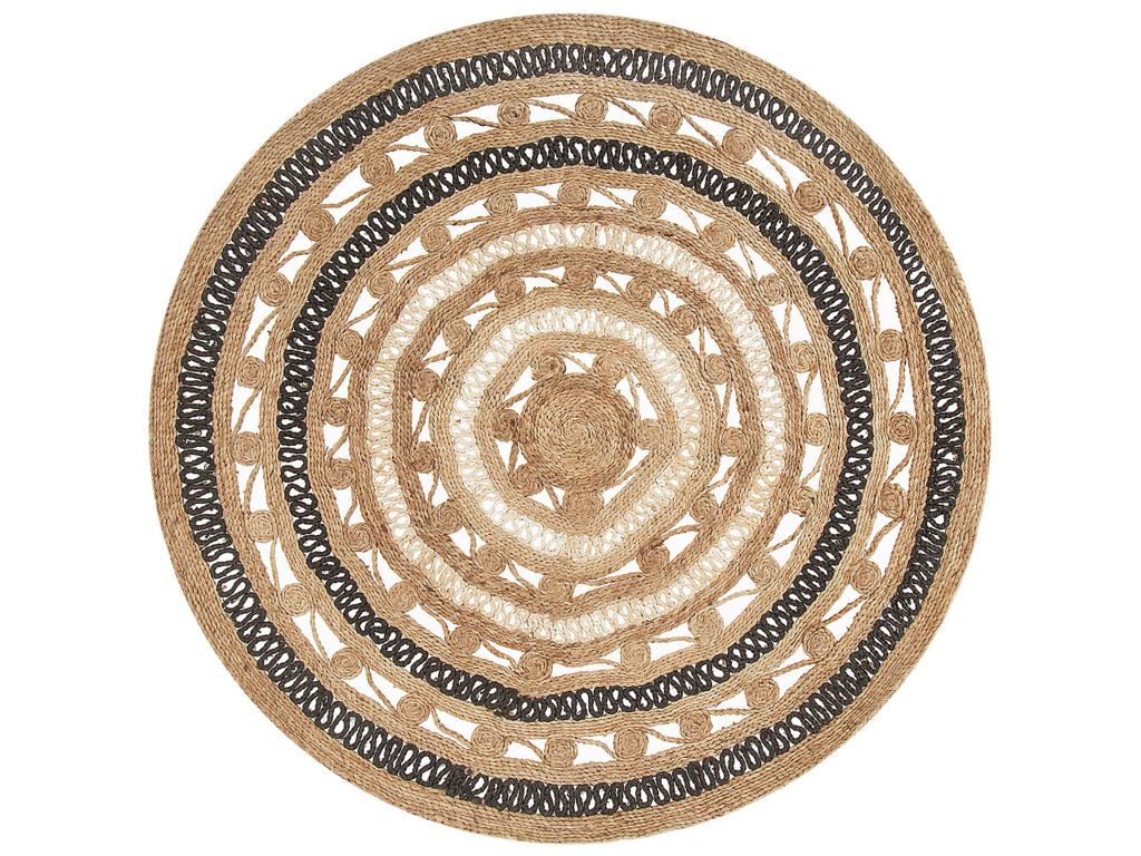 BELIANI Dywan mata beżowy z czarnym okrągły 140 cm boho Zdjęcie produktu 
