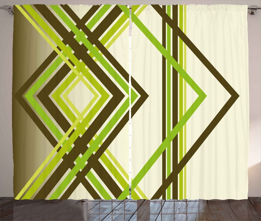 ABAKUHAUS Geometrisch Rustikaler Vorhang, Trippy Diamant-Formen, Wohnzimmer Universalband Gardinen mit Schlaufen und Haken, 280 x 245 cm, Lindgrün...