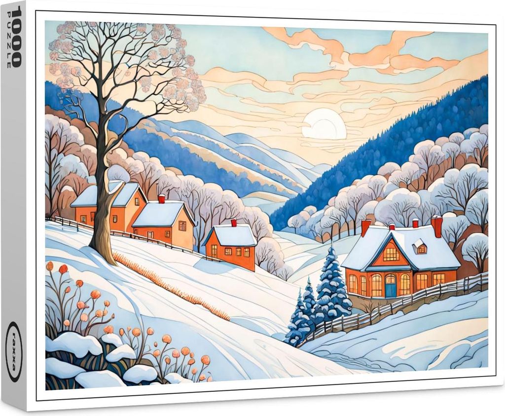raxxa Premium-Puzzle "Winter Mountain Village in Morning Sun", 1000 Teile