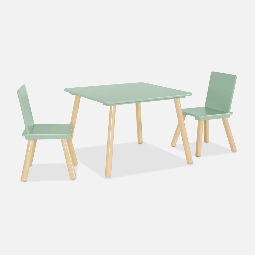 Set Tavolo Quadrato per Bambini con 2 Sedie Verde | Arredo Cameretta