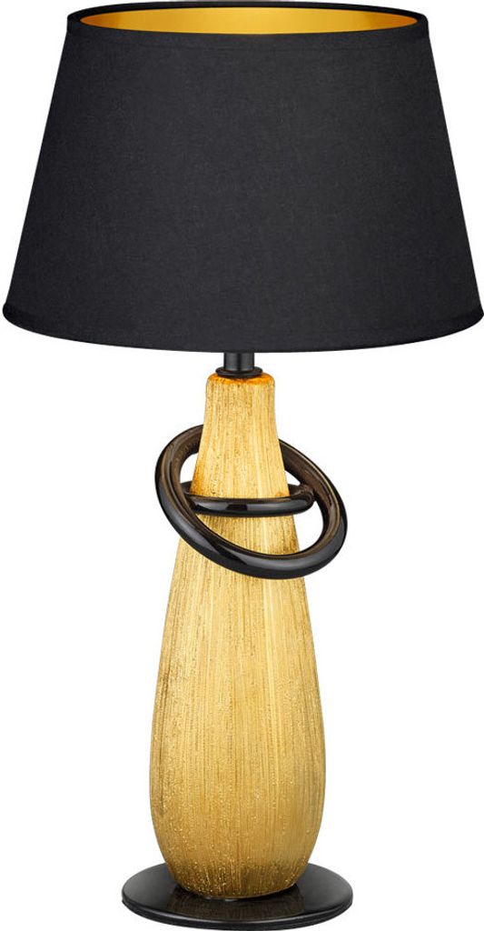 Tischleuchte, Gold, Keramik, Stoff schwarz, H 38 cm