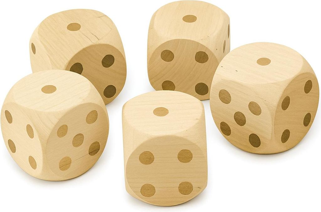 Amo Toys XL-Holzwürfel Set 5 Stück 6x6 cm Würfelspiel Outdoor natur Holzspiel