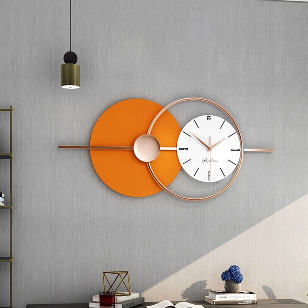 Wanduhren, Metall Wohnzimmer Uhr, für Wohnzimmer, ohne Ticken, Schlafzimmer, Büro, Arbeitszimmer, Orange und Weiß