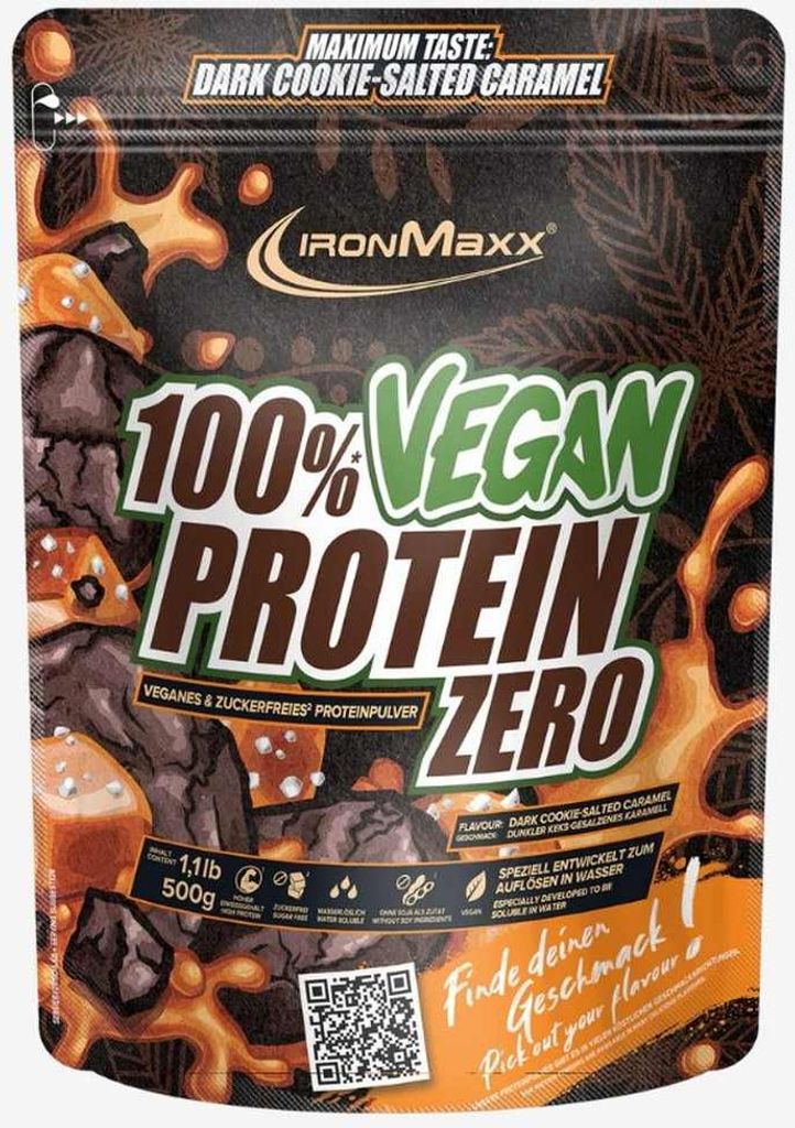 IronMaxx 100% Vegan Protein Zero – 500g-Beutel Dark Cookies Salted Caramel