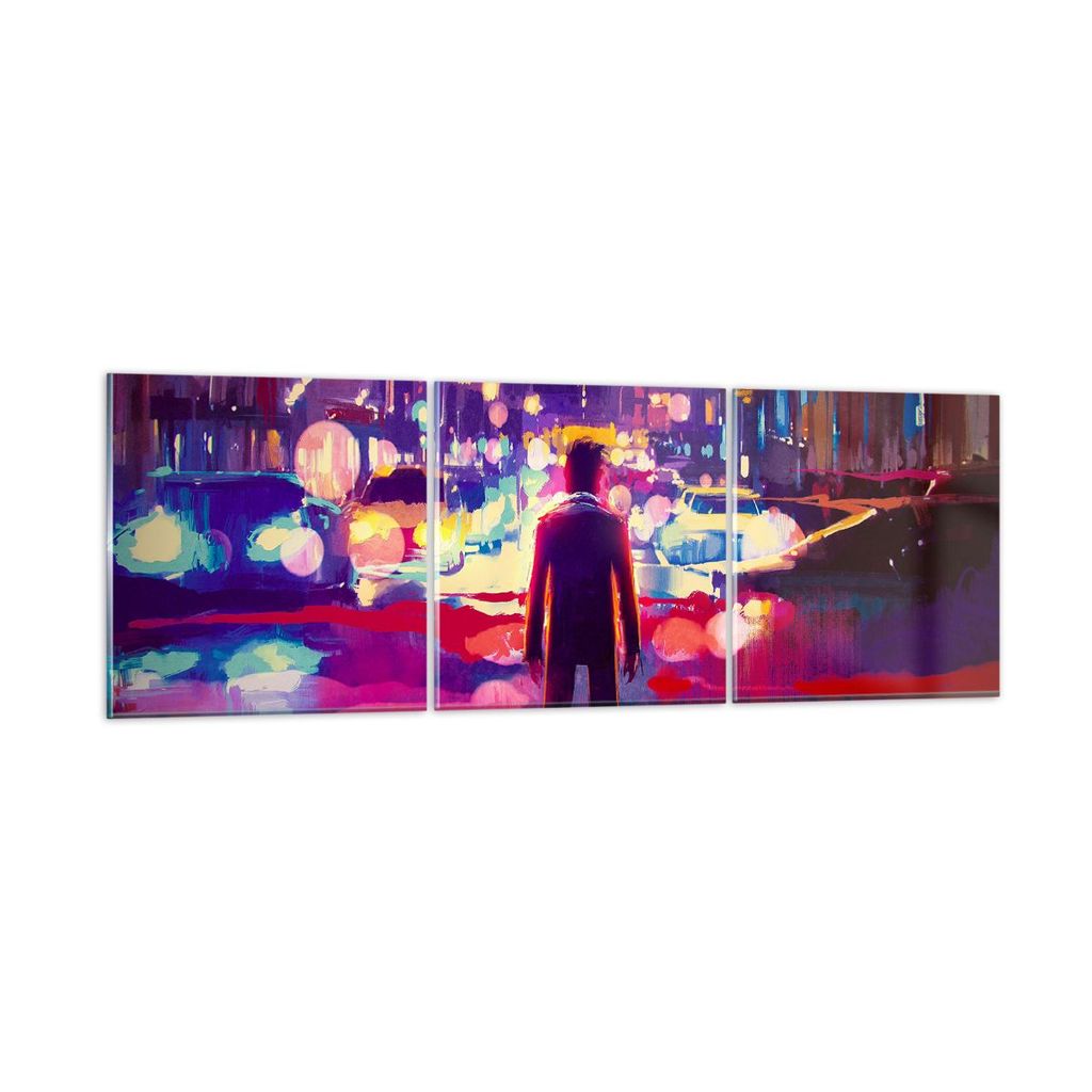 Bilder auf glas - futuristisch Grafik Stadt Beleuchtung - 150x50cm - Glasbilder - Wandbilder - Kunstdruck - Wanddekoration aus Glas - Glas Bilder -...