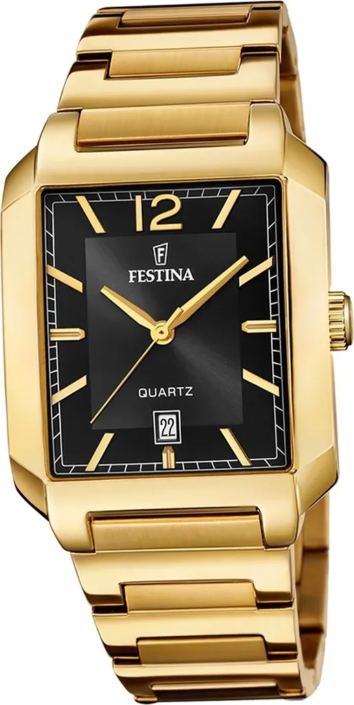 Festina F20678/4 Oro Orologio Uomo Acciaio Inossidabile Rettangolare