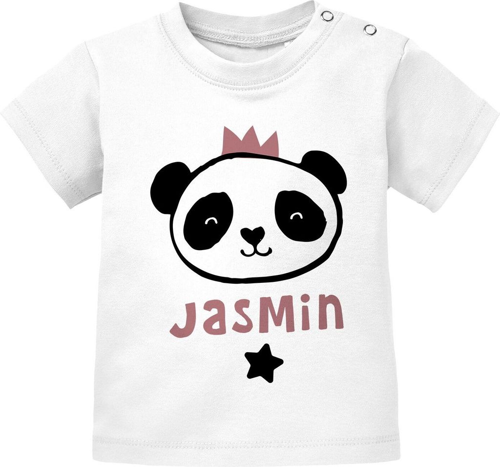 Baby T-Shirt mit Namen personalisiertTiermotive little Fox Fuchs Pinguin Panda kurzarm Baumwolle SpecialMe Panda weiß 68/74 (4-9 Monate)