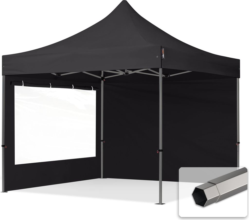 TOOLPORT 3x3m Stahl Faltpavillon, inkl. 2 Seitenteile, schwarz