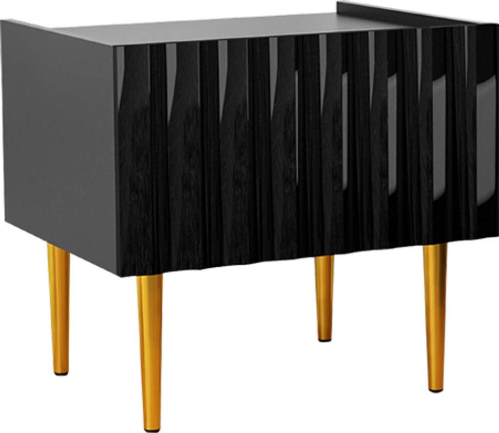 MIRJAN24 Nachttisch Arcos, Stilvoll Schrank mit Tür, Design Nachtkonsole, Glamour Kollektion (Farbe: Schwarz / Schwarz Hochglanz)