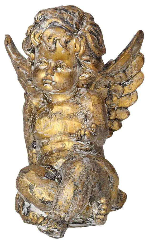Statue Ange Doré Figurine Décorative Assise pour Étagère et Salon Luxe