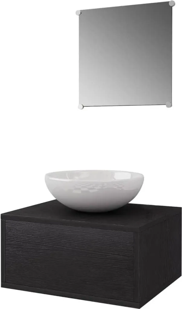 Mobile Bagno Nero SYFAX™ Design Minimal 3 pz con Lavabo Integrato