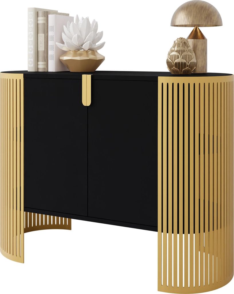 MIRJAN24 Kommode Fikoli, Rahmen aus Stahl, Kommode Mit zwei Türen (Farbe: Gold / Schwarz)