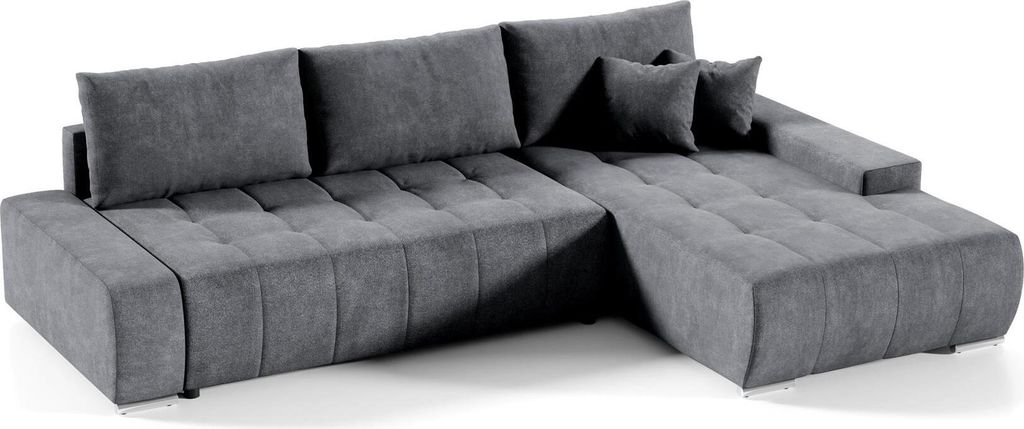 Ecksofa DRACO L mit Schlaffunktion & Bettkasten, Velo in Grau, Ottomane Rechts