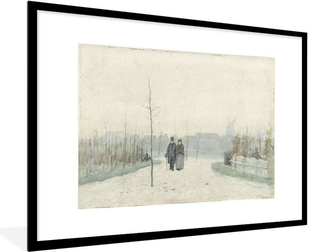 MuchoWow Gerahmtes Poster Altes Paar in einem neu angelegten Park - Gemälde von Anton Mauve 90x60 cm - Poster mit Schwarzem Bilderrahmen Wandpos...