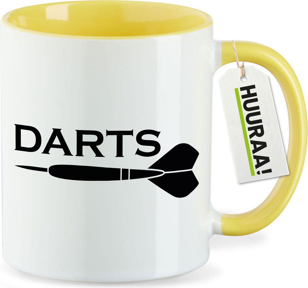 Huuraa Kaffeetasse Darts Dartpfeil 330ml Gelb Keramik Kaffeebecher Geschenkidee