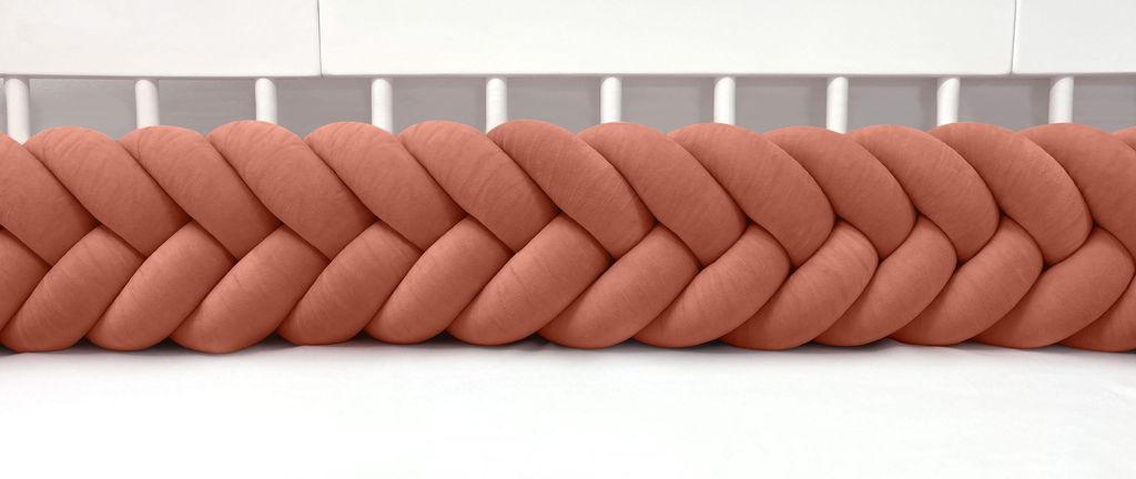 Bettschlange 140 cm Bronze – geflochtene Bettumrandung fürs Babybett, Velours, Modell MAXIBRAID | Letino