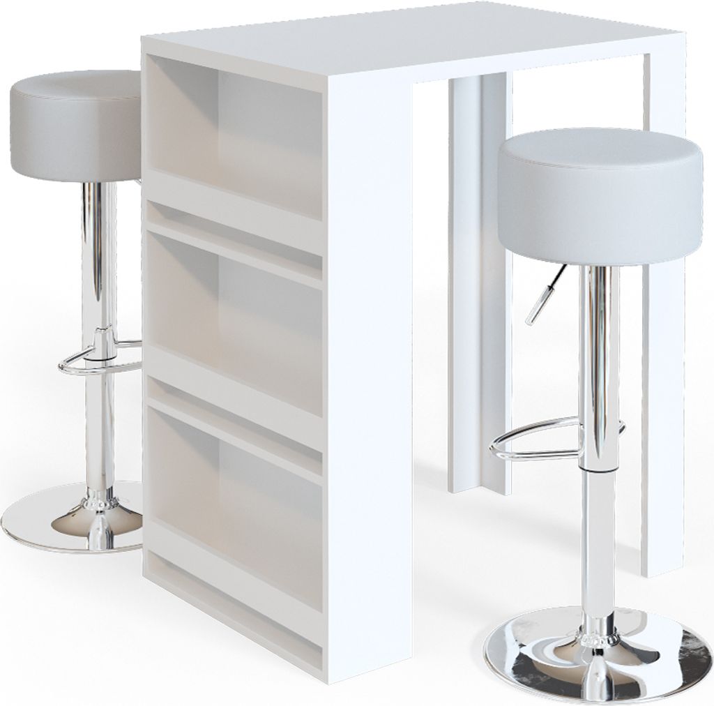 Bartisch-Set Vicco  Weiß 57 x 80 cm mit 2 Barhockern, Model Produktbild 