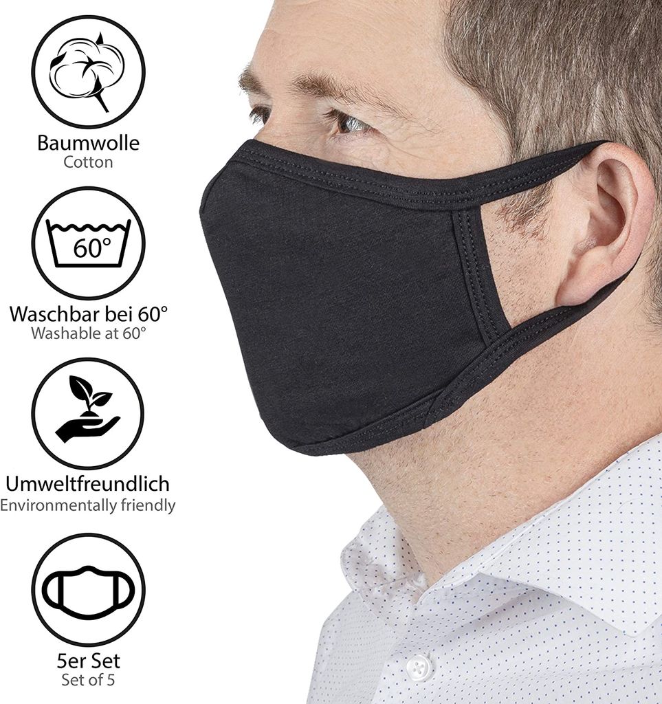 Maske Mundschutz 2 Lagig 100% Baumwolle Mund-Nasenmaske Wiederverwendbar 