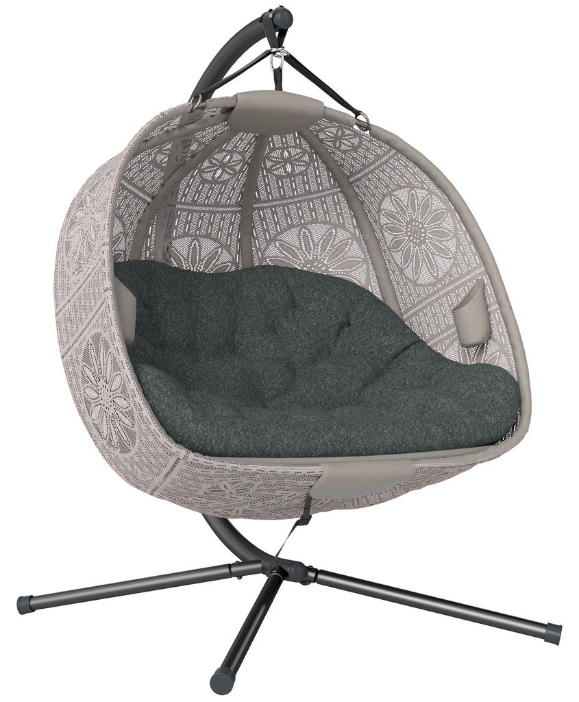 Hängesessel mit Gestell, Eiförmiger Hängeschaukel mit abnehmbarem waschbarem Kissen, Hängematte für 2 Personen, Schaukelsessel Indoor Outdoor,...