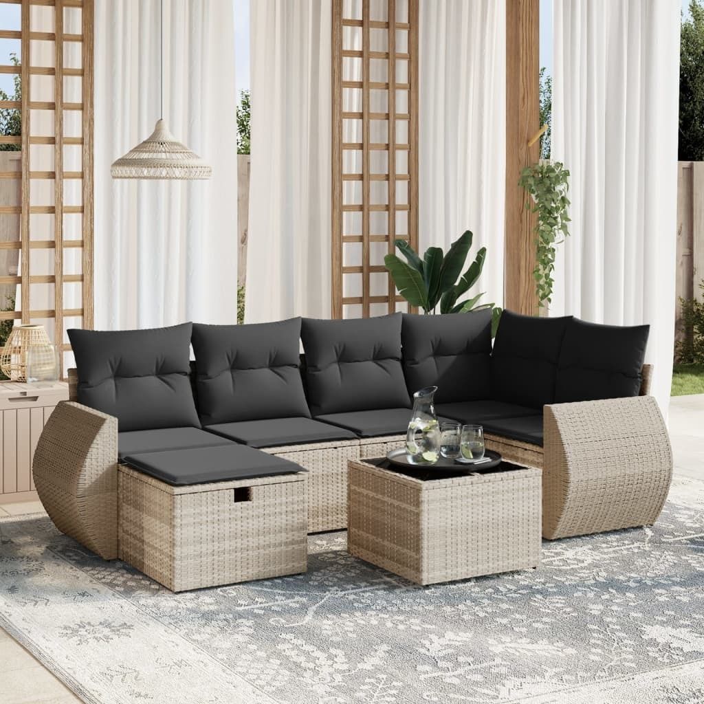 Maison Exclusive - 7-tlg. Garten-Sofagarnitur mit Kissen Hellgrau Poly Rattan