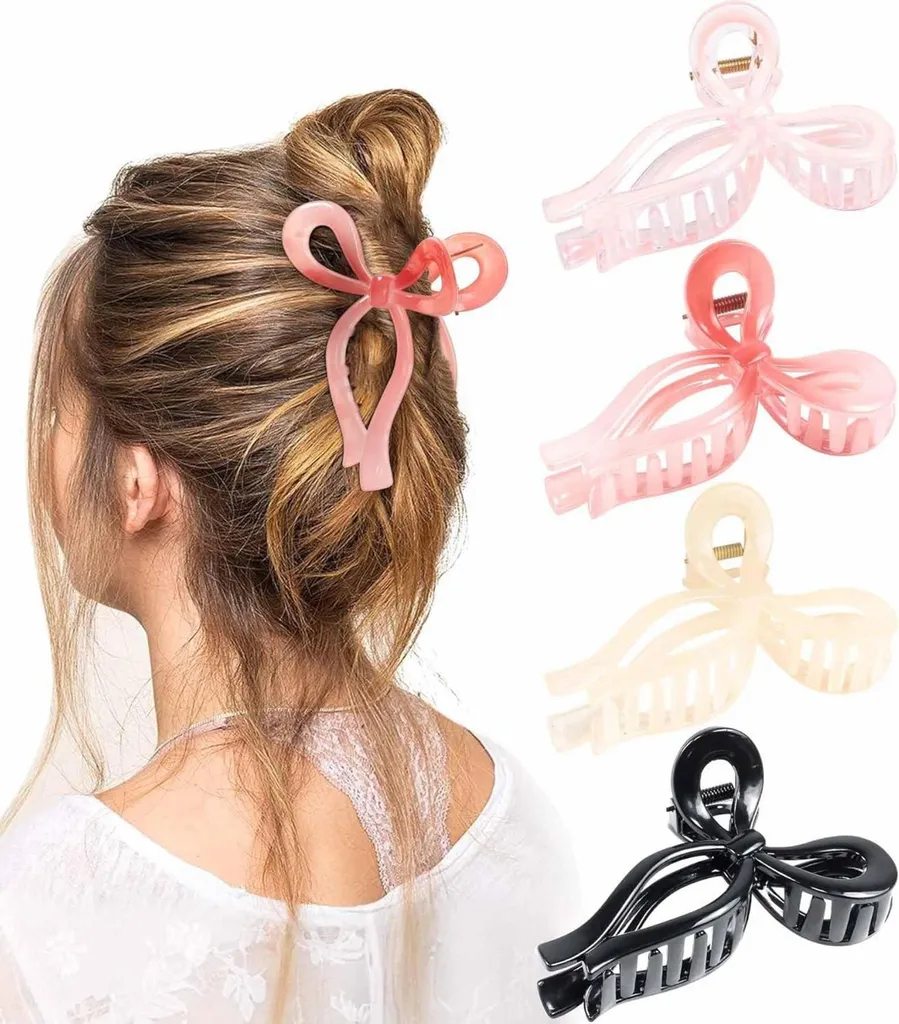 Pince à cheveux grand papillon accessoire de coiffure rose 4 pièces