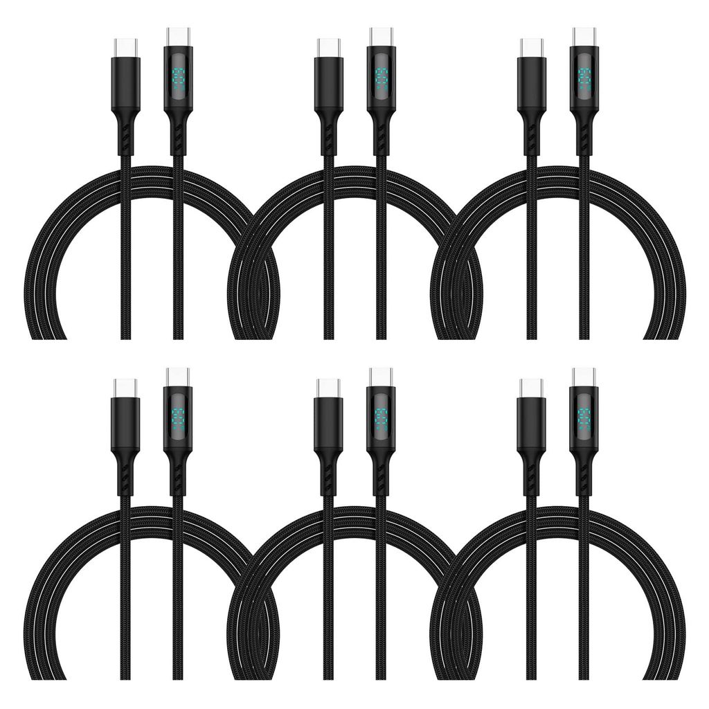 USB-C auf USB-C Schnellladekabel 60 W PD, 1 m, mit LED-Display, Power-Delivery Ladekabel & Datenkabel für Laptop, Tablet & Smartphone, Schwarz, Eaxus