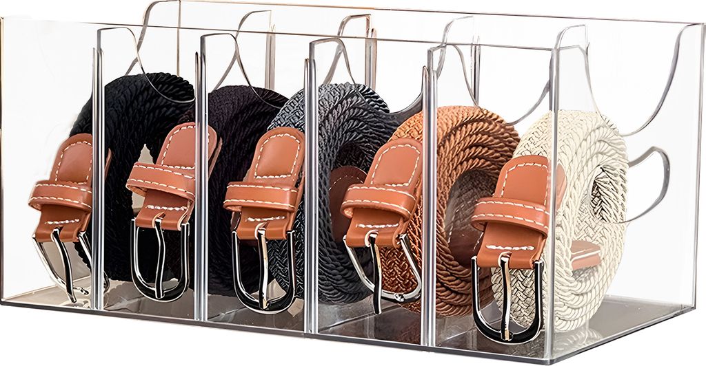 Acryl-Gürtel-Aufbewahrungsbox, mehrere Fächer, transparentes Design, Mehrzweck-Gürtel-Displayhalter, Tisch-Organizer