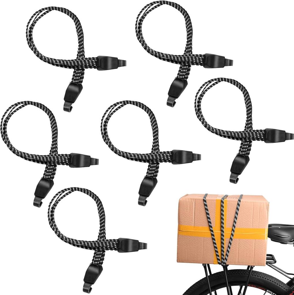 6 x 3-in-1-Gummiseile mit Haken, für Fahrrad, Motorrad, LKW und Gepäckträger – 45 cm
