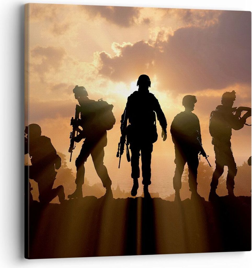 Bild auf Leinwand - Leinwandbild - Armee Waffen Sonne Militär - 40x40cm - Wand Bild - Wanddeko - Leinwanddruck - Bilder - Kunstdruck - Wanddekorat...