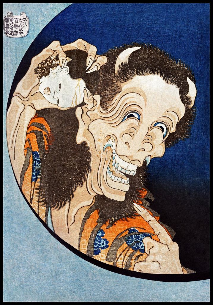 Plakat 68x98cm Lachende Dämonin, Hokusai Japanisch Vintage für das Wohnzimmer