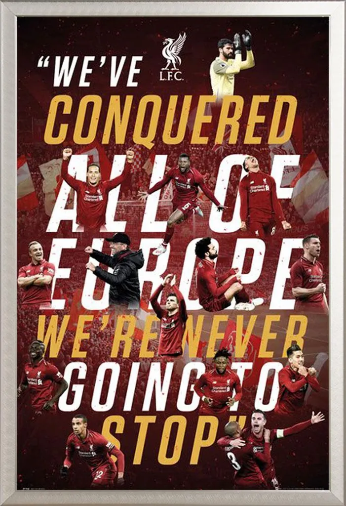 Déco murale Liverpool FC Europe 2019 : poster encadré cadre alu argenté