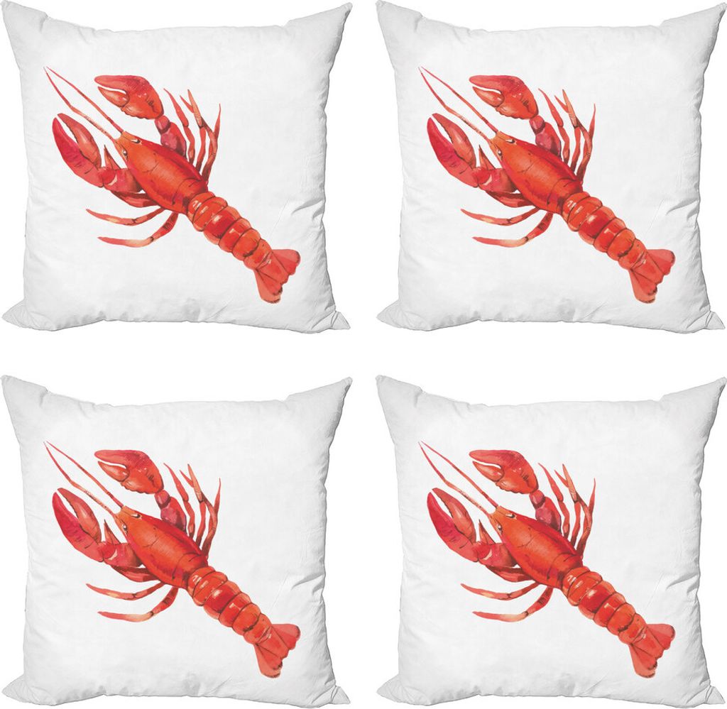 ABAKUHAUS Hummer Kissenbezug Set (4 Stück), mediterrane Küche, Moderner Doppelseitiger Digitaldruck, 60 cm x 60 cm, Weiß und Vermilion
