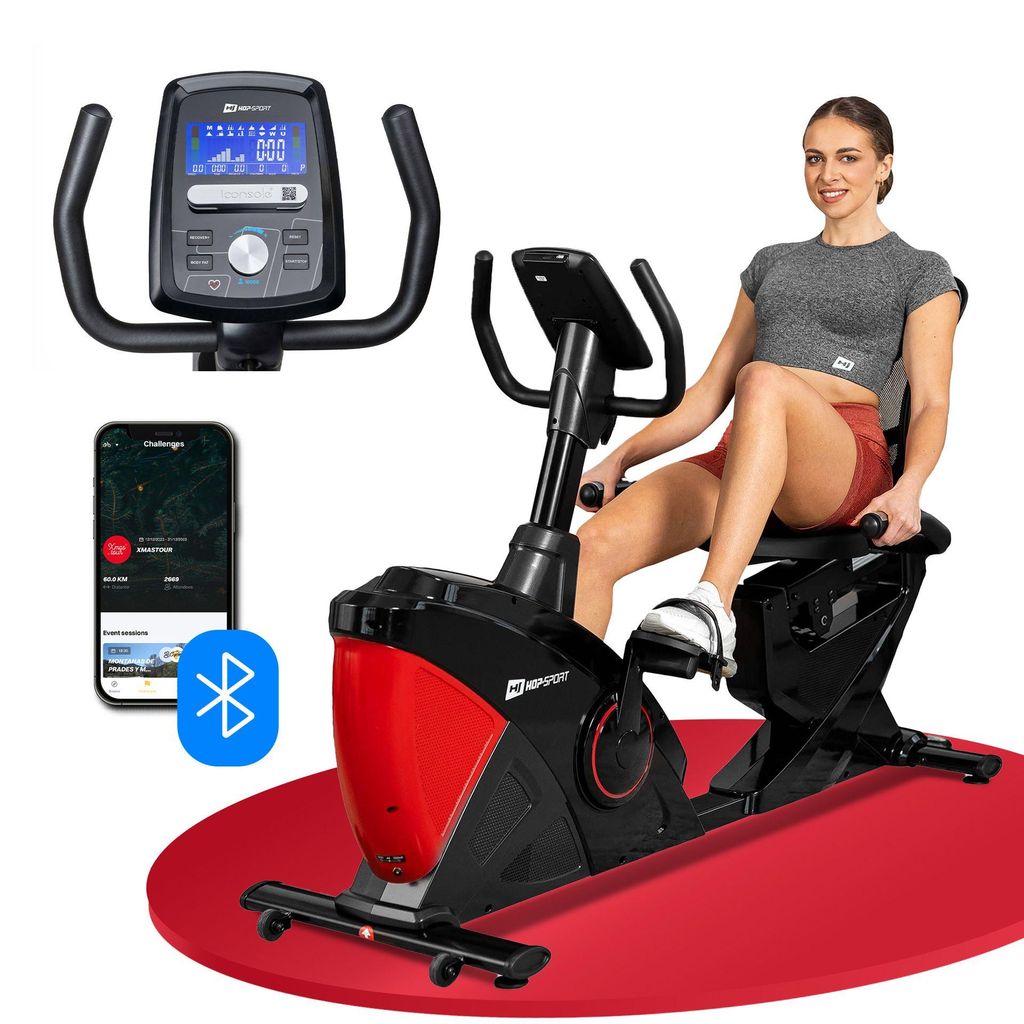 HOP SPORT Liegeergometer für Zuhause mit 16 verstellbaren Widerstandsstufen, Leise Liegerad Heimtrainer mit Smart Bluetooth APP, Großer Bequeme...