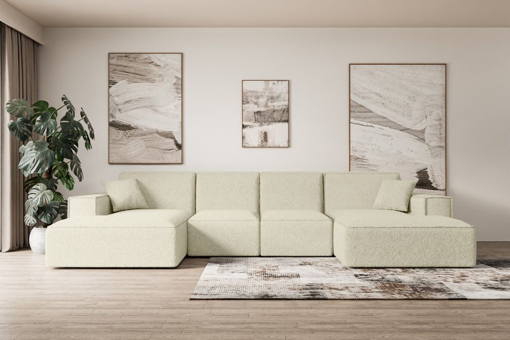 ALTDECOR Ecksofa in U-Form Corner Sofa Bett Eckcouch Couch L-Form Wohnlandschaft Cauchsofa SIERRA-U - 349x169x80 cm Beige -