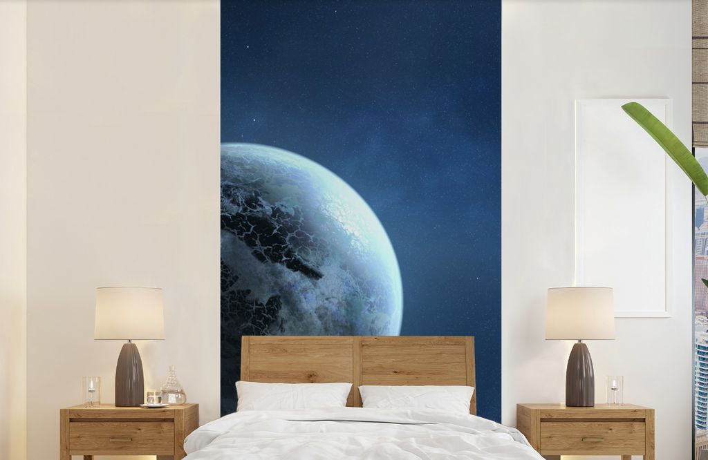 MuchoWow Fototapete für Wohnzimmer oder Schlafzimmer Wandtapete Vinyl Motivtapete Eine Illustration eines Planeten - 120x240 cm - Hintergrundbild