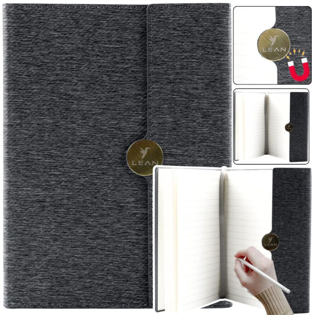 Leantoys Magnetisches Notizbuch Büroheft liniert A5 mit Umschlag schwarz