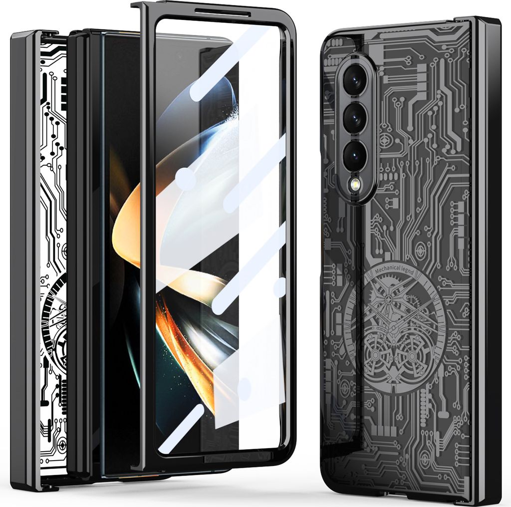 Galaxy Z Fold3 Hülle, Luxus Galvanisierte Charnierschutz Kristallklare Schutzhülle mit Displayschutzfolie für Samsung Galaxy Z Fold 3 5G Schwarz