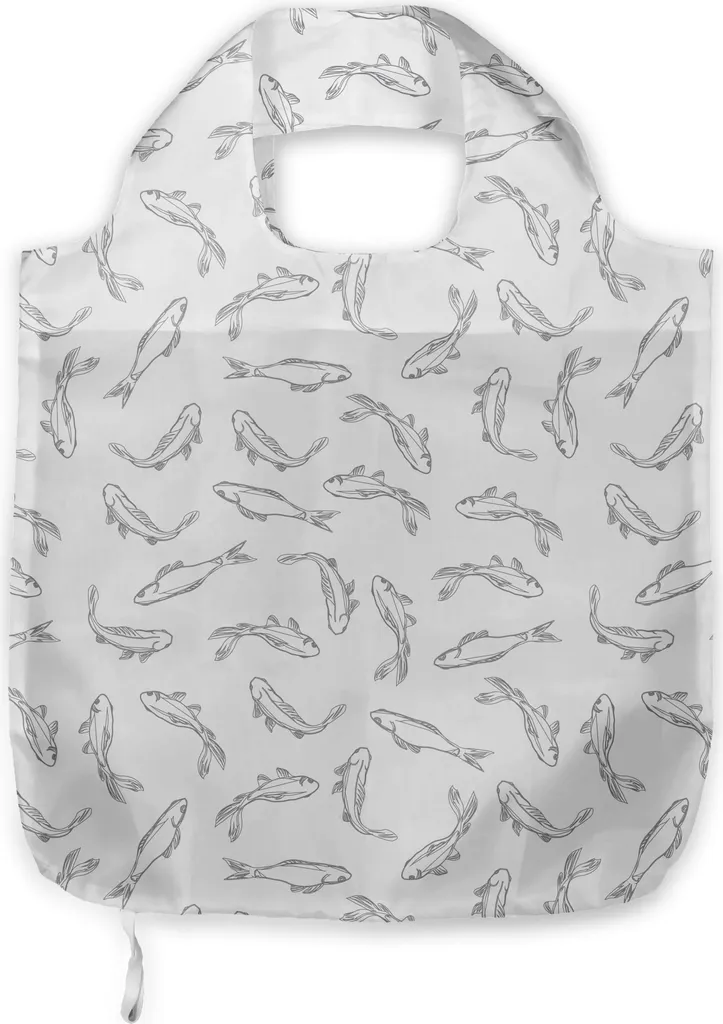 ABAKUHAUS Borsa a tracolla in tessuto grigio e bianco, tema marinaro con pesci, pratica borsa per lo shopping di tutti i giorni, grigio bianco