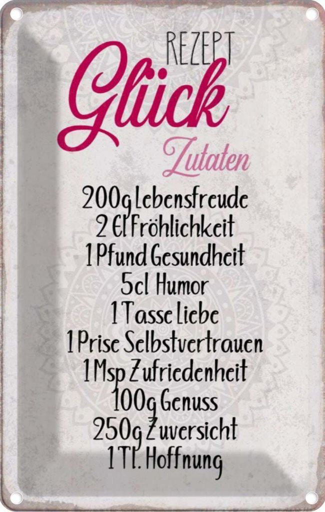 vianmo Blechschild 30x20 cm Rezept Glück Zutaten Geschenk Familie Freunde