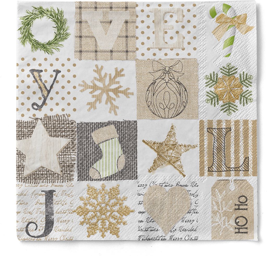 Tissue Serviette Candy, 3-lagig, 33 x 33 cm, 100 Stück - Mank - Patchwork Weihnachts-Serviette