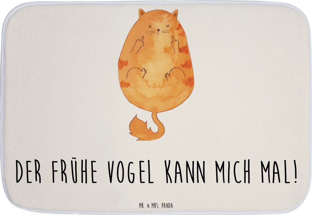 Mr. & Mrs. Panda Badematte Katze Frühaufsteher - Weiß - Geschenk, Verschlafen, Kaffee, Badvorleger, duschmatte, Genervt, Der Frühe Vogel Kann Mi...