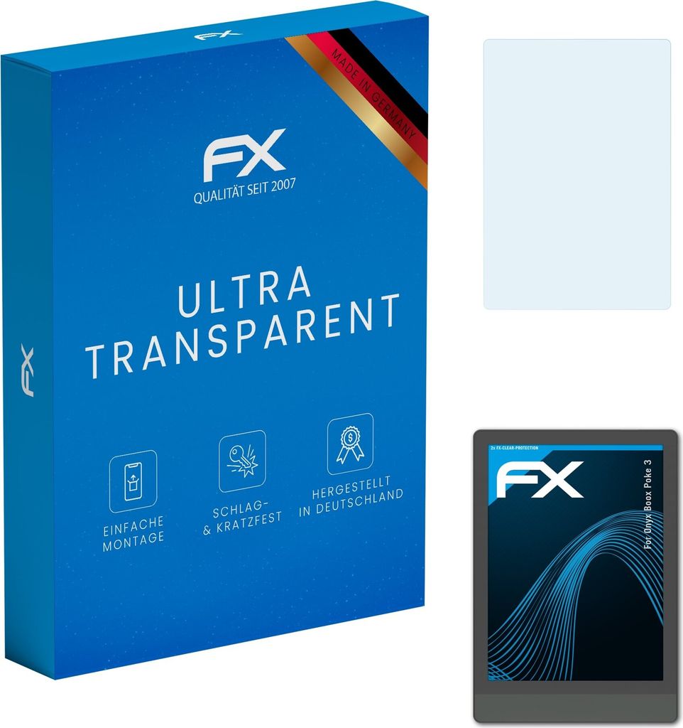 atFoliX FX-Clear 2x Schutzfolie kompatibel mit Onyx Boox Poke 3 Displayschutzfolie